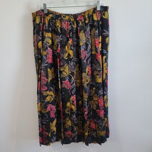 Vintage Womens Maxi Skirt Size XL Floral Pleated Glitter Whimsy‎ Ethereal
